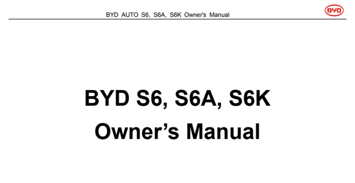 BYD S6, S6A, S6K Owner’s and Service Manual