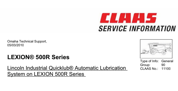 Claas Lexion 500 R Service Manual
