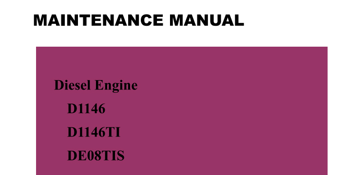 Daewoo D1146, D1146TI, DE08TIS Diesel Engine Service Manual