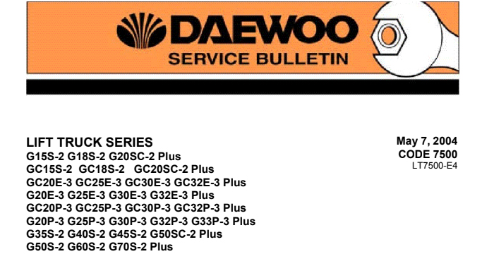 Daewoo LIFT TRUCK Fault Codes