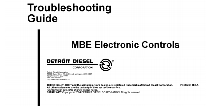 Detroit Diesel MBE Electronic Controls Troubleshoting