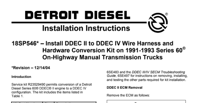 Detroit Diesel Series 60 DDEC II to DDEC IV conversion 18SP546
