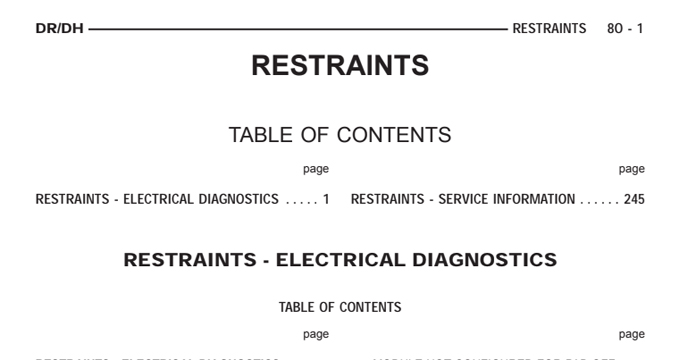 Dodge Ram Truck Service Repair Manual Restraints