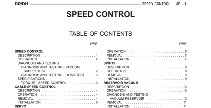 Dodge Ram Truck Service Repair Manual Speed Control
