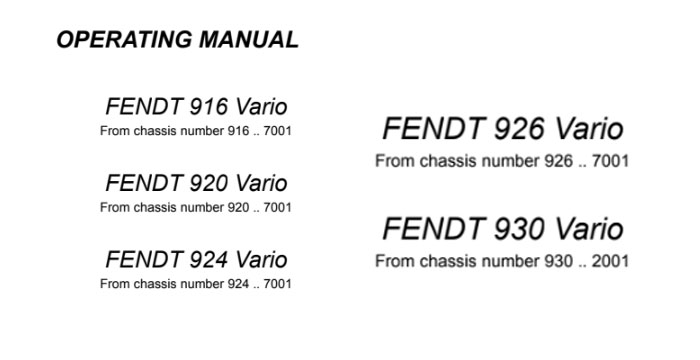 FENDT 920 Vario Operating Manual