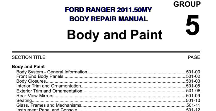 2011 Ford Ranger Body Repair Manual