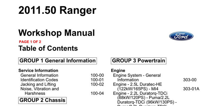 2011 Ford Ranger Workshop Repair Manual