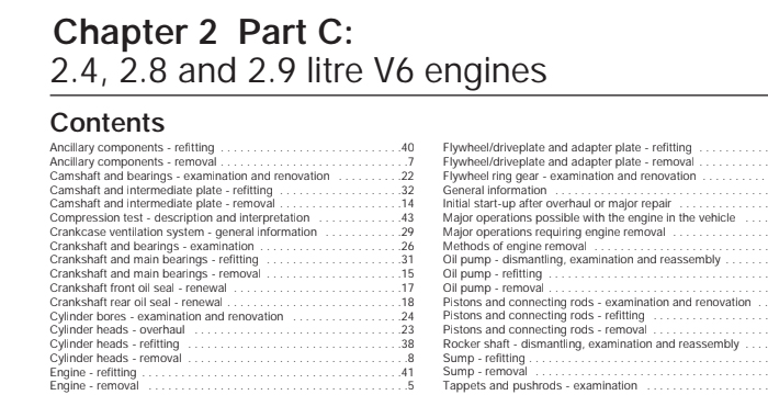 Ford 2.4, 2.8 and 2.9 litre V6 engines Manual