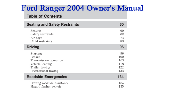 2004 Ford Ranger Owner's Manual