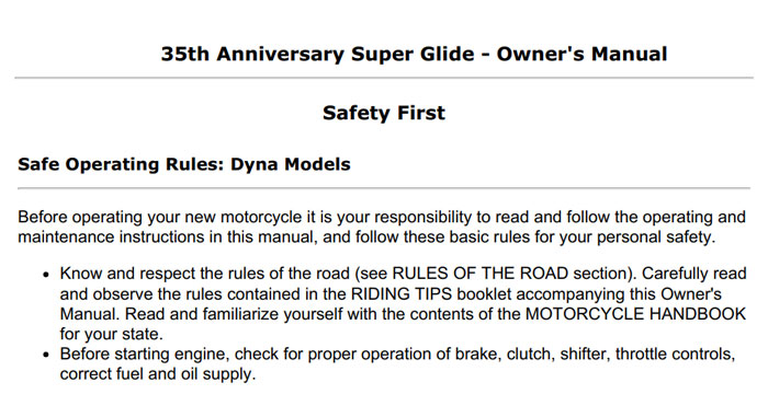 Harley-Davidson 35th Anniversary Super Glide Owner's Manuals