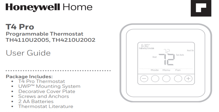 Honeywell T4 Pro Programmable Thermostat User Guide