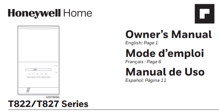 Honeywell Thermostat T822/T827 Series Owner's Manual