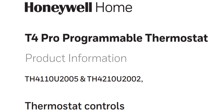 Honeywell T4 Pro Programmable Thermostat Information Sheet