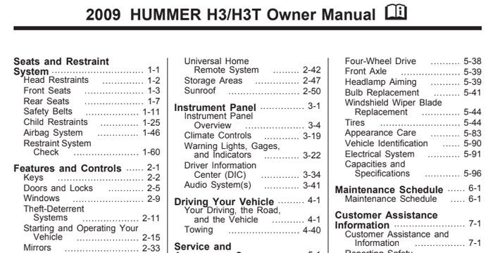 Hummer H3/H3T Owner's Manuals