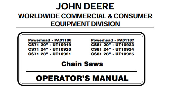 John Deere CS81 ut10924 CS81 ut10925 Users Manual