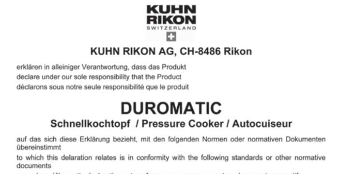 Instruction For Kuhn Rikon DUROMATIC