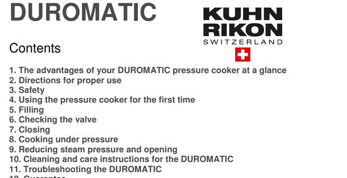 Kuhn Rikon DUROMATIC Handbooks Manual