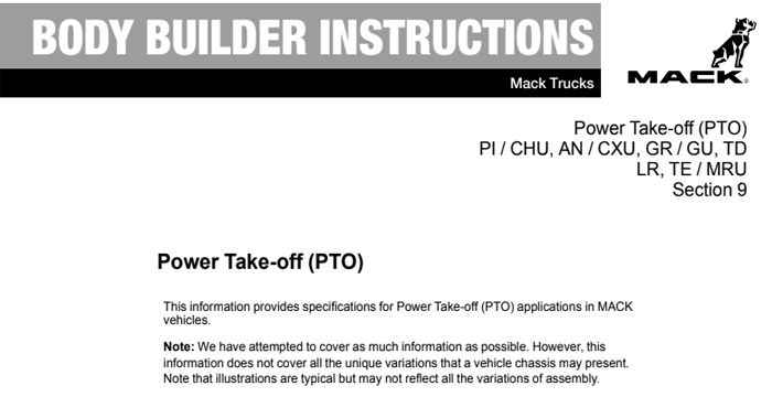 Mack Truck PTO and Pumps Service Manual