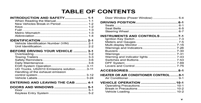 Nissan UD Trucks Owners Manual
