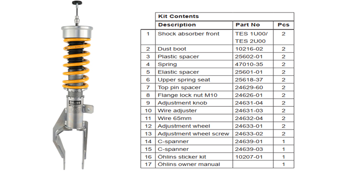 Ohlins TES MU00S1 front Mounting Instructions