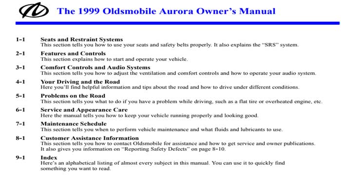 1999 Oldsmobile Aurora Owner’s Manual