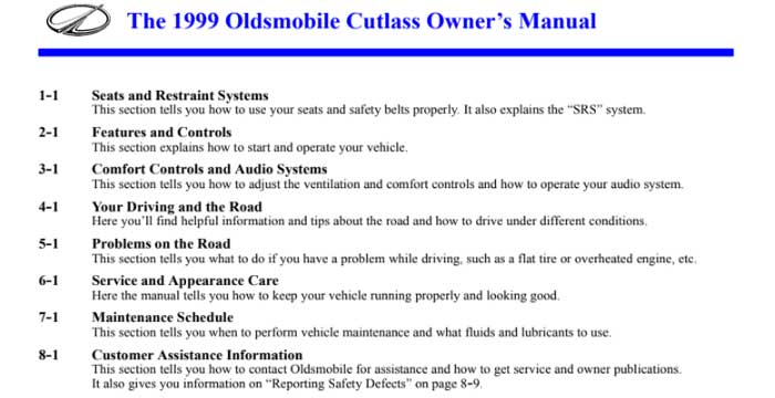 1999 Oldsmobile Cutlass Owner’s Manual