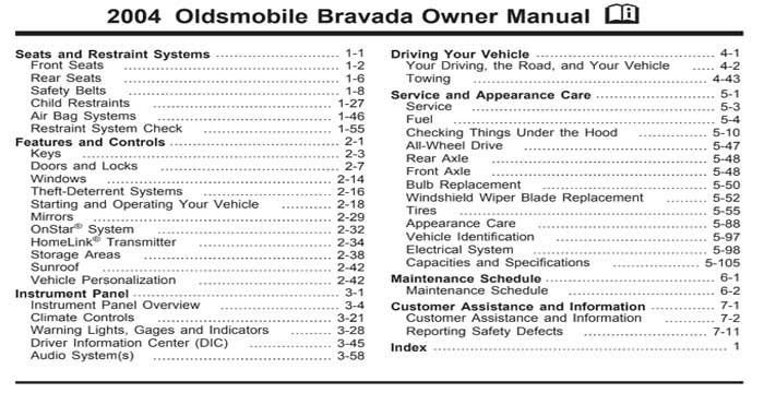 2004 Oldsmobile Bravada Maintenance Manual