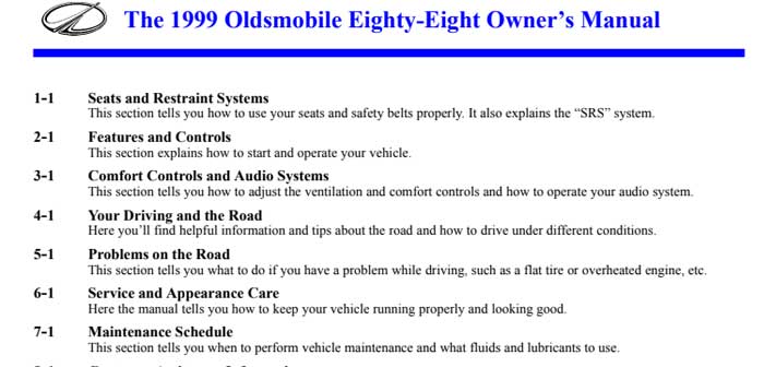 1999 Oldsmobile 88 Owner’s Manual