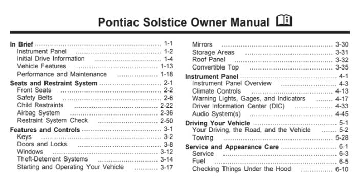 Pontiac Solstice Owner’s and Service Manual