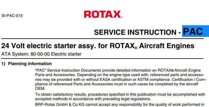 24 Volt electric starter assy for ROTAX Aircraft Engines