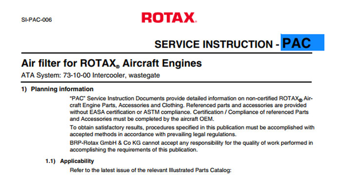 Air filter for ROTAX Aircraft Engines
