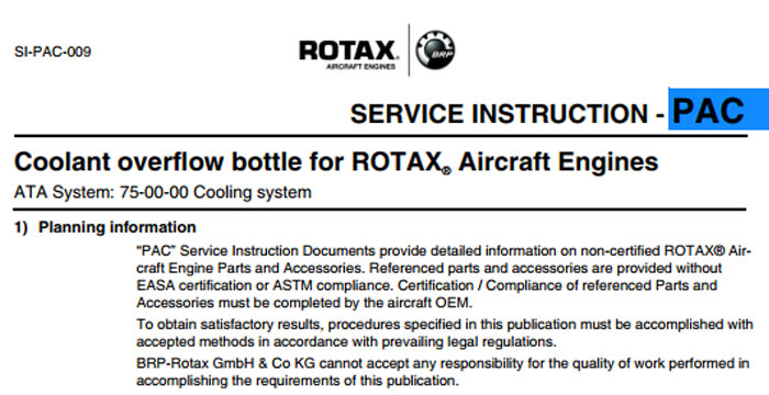 Coolant overflow bottle for ROTAX Aircraft Engines
