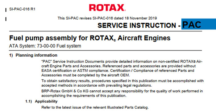 ROTAX Aircraft Engines Fuel pump assembly
