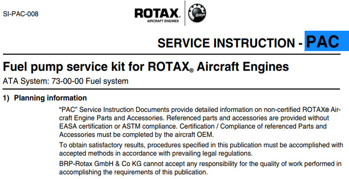 Fuel Pump Service Kit for ROTAX Aircraft Engines