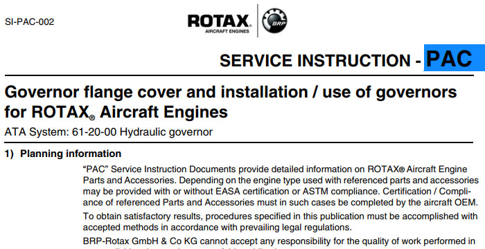 Governor flange cover and installation ROTAX Aircraft Engines