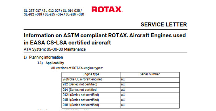 Information on ASTM compliant ROTAX Aircraft Engines