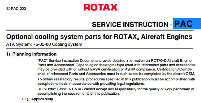ROTAX Aircraft Engines Optional cooling system parts