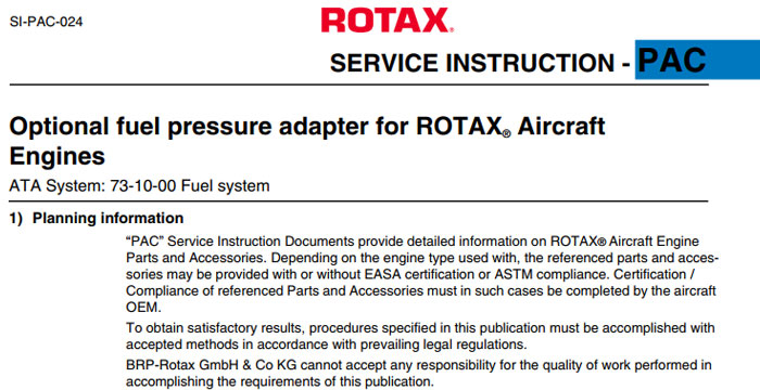 Optional fuel pressure adapter for ROTAX Aircraft Engines