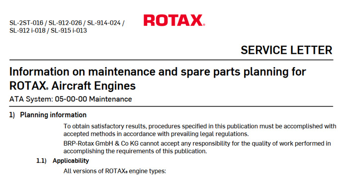 Information on maintenance and spare parts planning for ROTAX Aircraft Engines