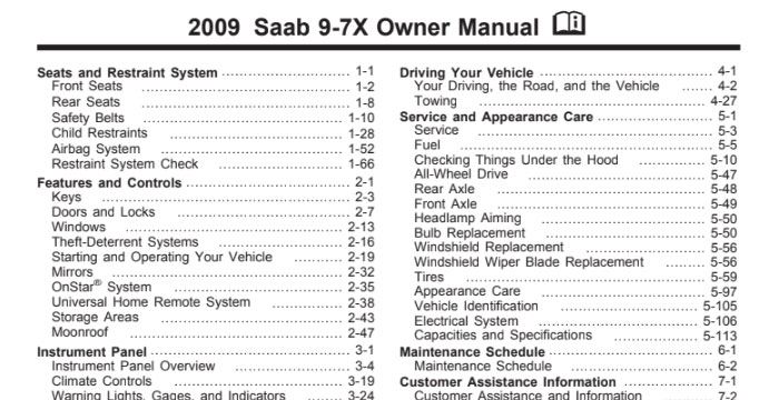 Saab 9-7 X Owners Manual