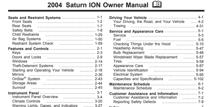 2004 Saturn ION Owner's Manual