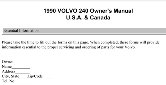 Volvo 240 Owners Maintenance