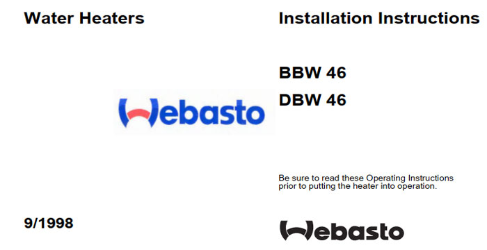 Webasto Heater BBW 46, DBW 46 Installation Instructions