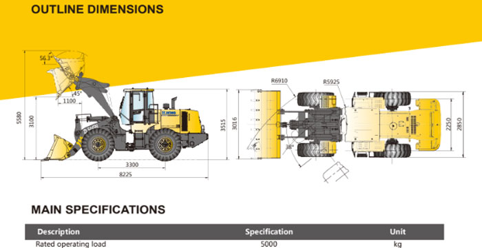 XCMG ZL50GN G-Series Wheel Loader Outline Dimension