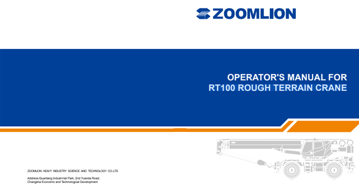 Zoomlion RT100 ROUGH TERRAIN CRANE Manuals